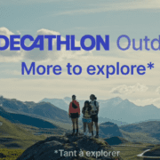 Vue sur la montagne, avec le titre : Decathlon Outdoor, more to explore