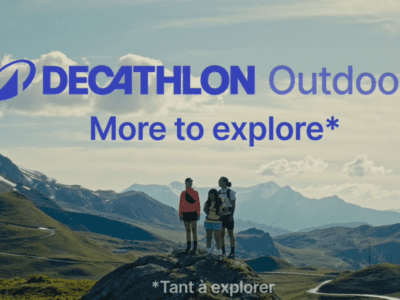 Vue sur la montagne, avec le titre : Decathlon Outdoor, more to explore