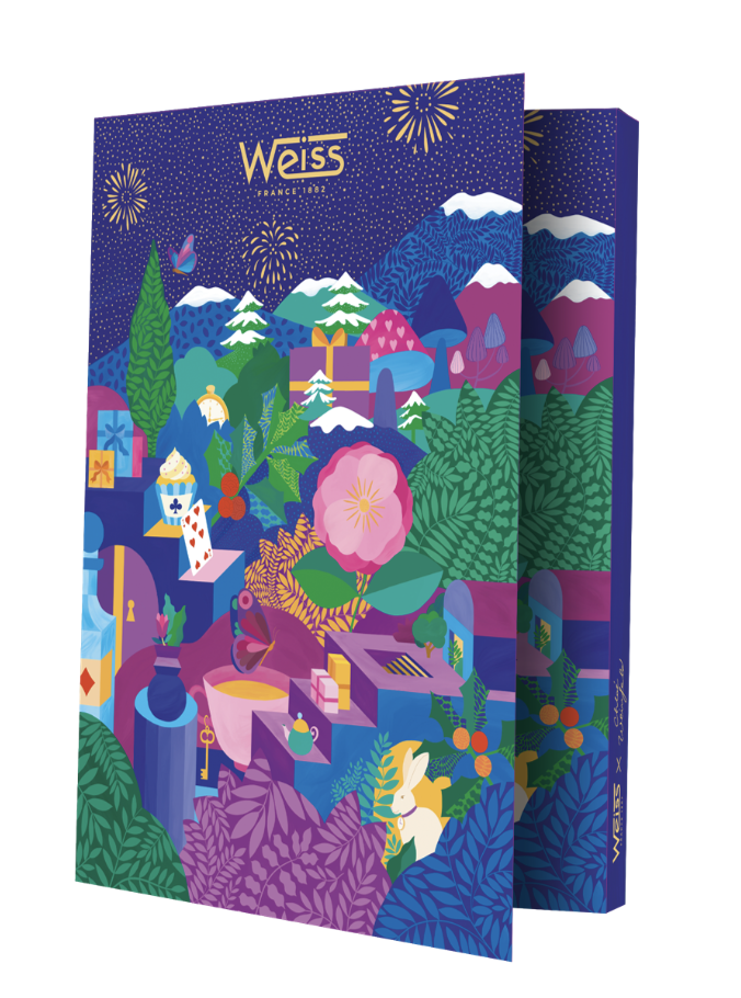 Calendrier de l'avent de la chocolaterie Weiss avec illustrations colorées de Chloé Weinfield